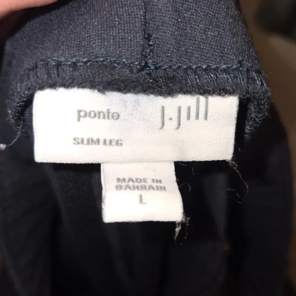J. Jill Ponte Knit Navy Blue Slim-Leg Split-Hem Pants, Size Large